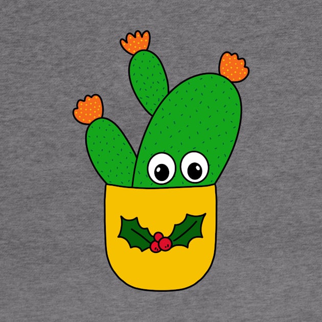 Cute Cactus Design #346: Opuntia Microdasys Cactus In Christmas Holly Pot by DreamCactus